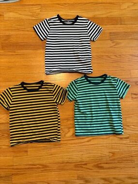 Kids Striped Crewneck T-Shirt - Black & White, Yellow & Black, Green & Black